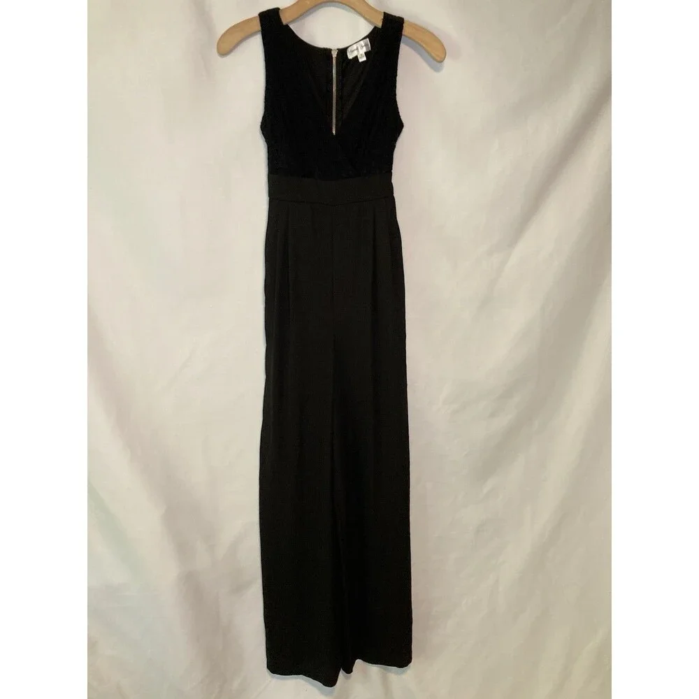 Women's Jumpsuit Black Lace S Sz 3 Sleeveless Wide Leg Romper Tie Gothic Chic